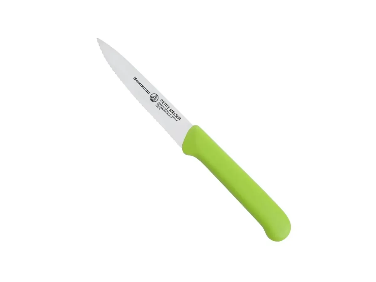„Messermeister Petite Messer“ žalias dantytas skutimo peilis 10 cm + dėklas