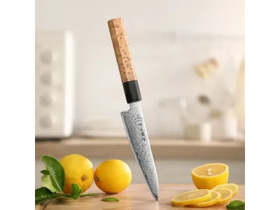 Hezhen PM8B Retro Series Universalkniv 134 mm (5.3”) – Aogami No 2, Damaskus