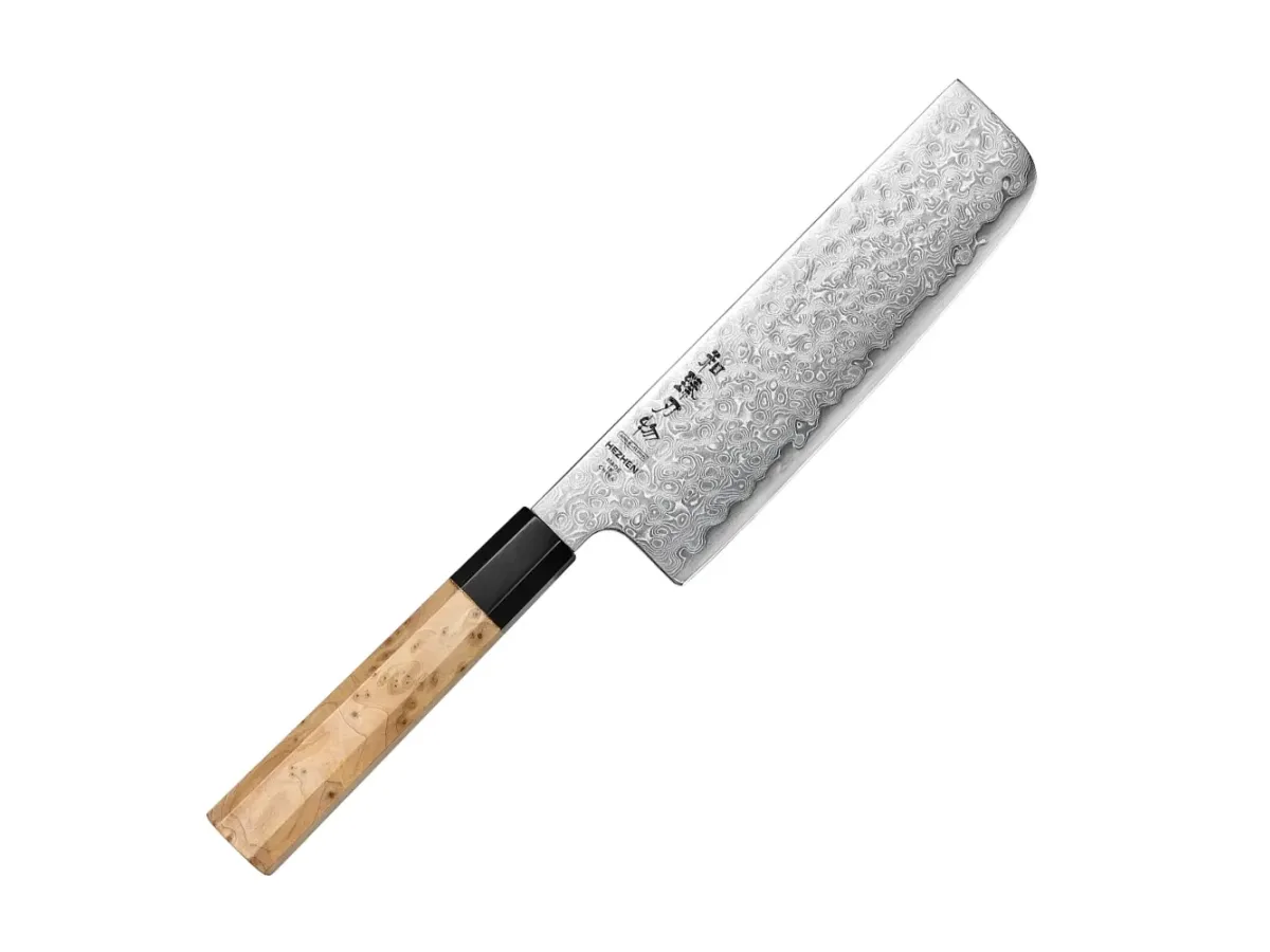 Hezhen PM8B Retro Series Nakiri Kés 178 mm (7”) – Aogami No 2, Damaszkusz