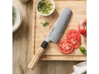 Nóż Nakiri Hezhen PM8B Retro Series 178 mm (7”) – Aogami No 2, Damast