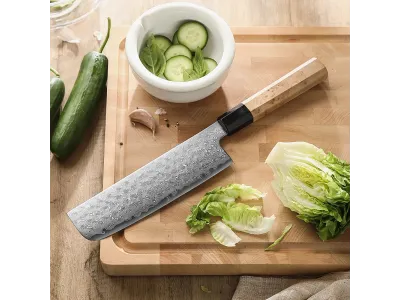 Nůž Nakiri Hezhen PM8B Retro Series 178 mm (7”) – Aogami No 2, Damašek