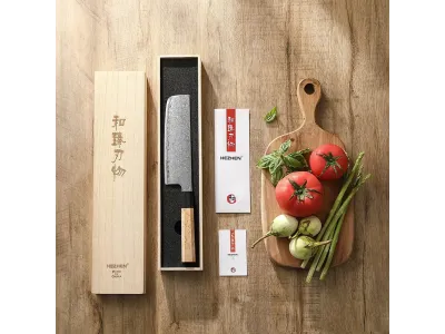 Hezhen PM8B Retro Series Nakiri Peilis 178 mm (7”) – Aogami No 2, Damaskas