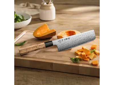 Nož Nakiri Hezhen PM8B Retro Series 178 mm (7”) – Aogami No 2, Damask