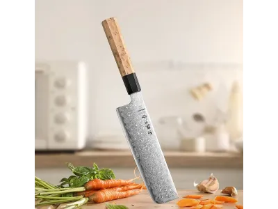 Cuțit Nakiri Hezhen PM8B Retro Series 178 mm (7”) – Aogami No 2, Damasc