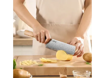 Nož Nakiri Hezhen PM8B Retro Series 178 mm (7”) – Aogami No 2, Damask