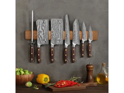 Hezhen Acacia Wood Wall Magnetic Knife Holder 50 cm