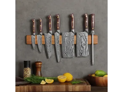 Hezhen Acacia Wood Wall Magnetic Knife Holder 50 cm