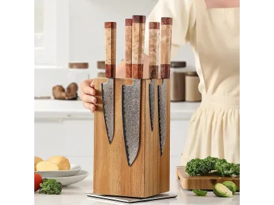 Bloco de Facas Magnético Rotativo Xinzuo (Acácia) | Knives Studio
